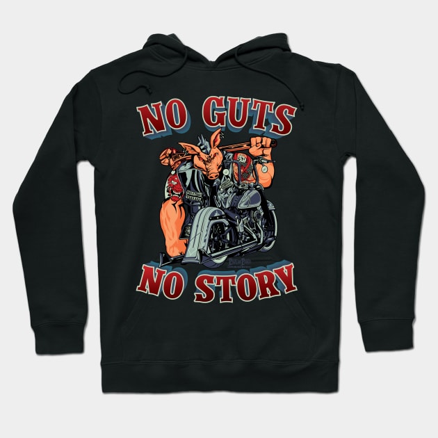 No guts No story,glory and story,navy blue and dark red biker pig llustration Hoodie by Lekrock Shop